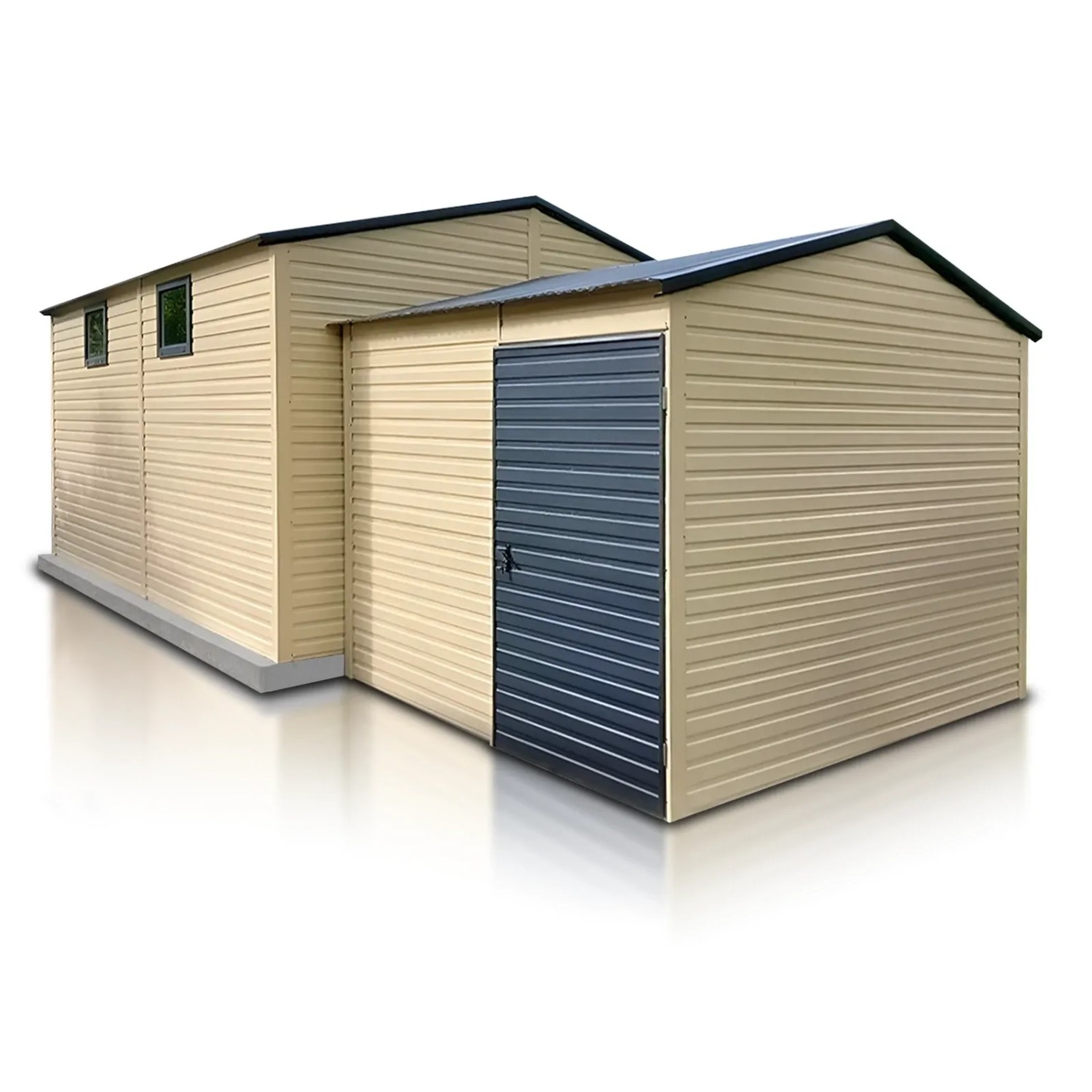 Liderstal Einzelgarage Basic aus Blech 450 x 650 cm Satteldach Doppelflügeltor Sandfarbe Plus Abstellraum