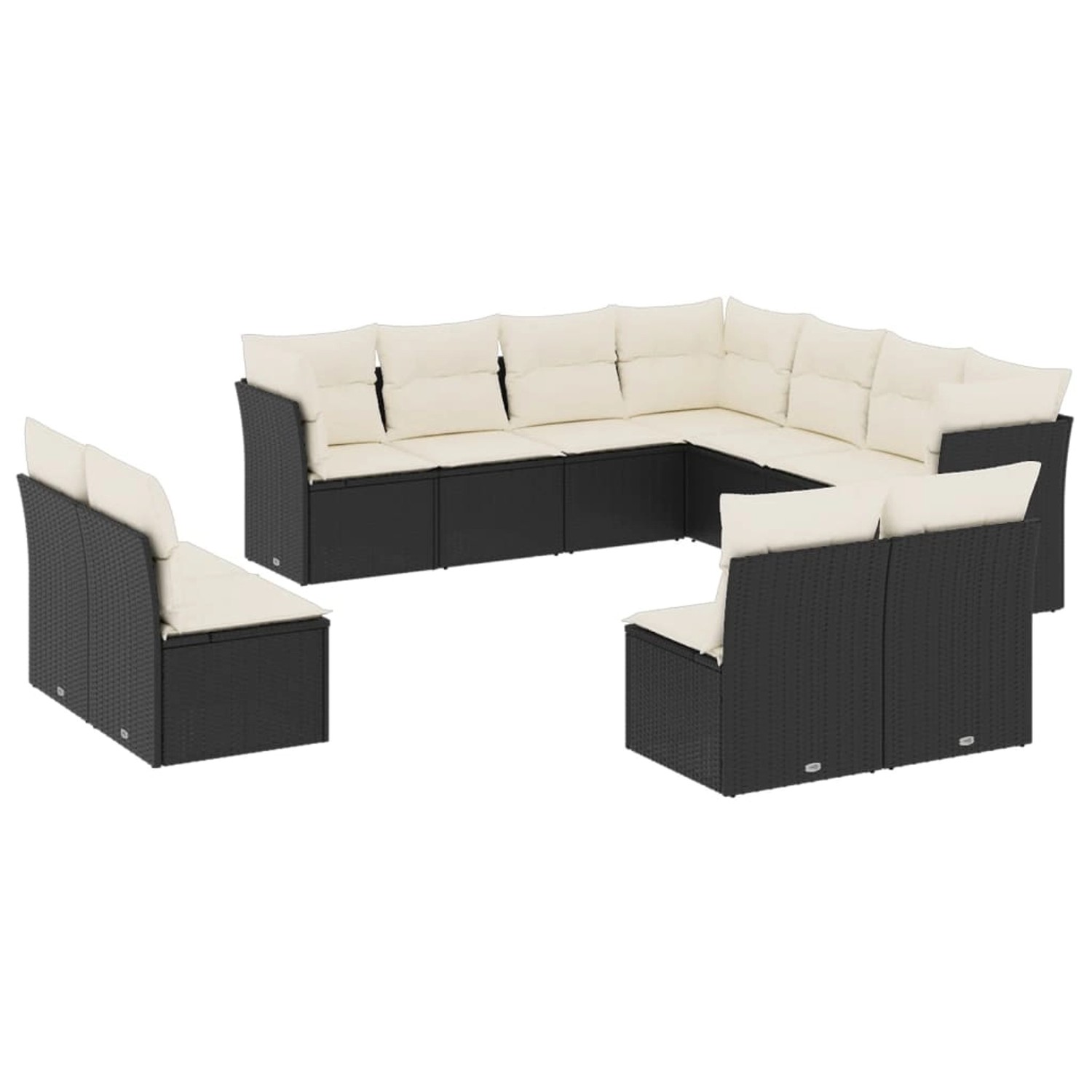 vidaXL 11-Tlg Garten-Sofagarnitur mit Kissen Schwarz Poly Rattan 3249655