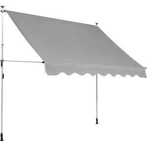 Silbergraue Klemmmarkise 2,95x1,5m für Balkon, einfache Montage ohne Bohren.