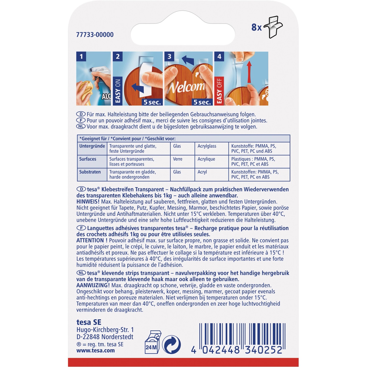 Tesa Klebestreifen transparent für Glas und Oberflächen, Nachfüllpack.