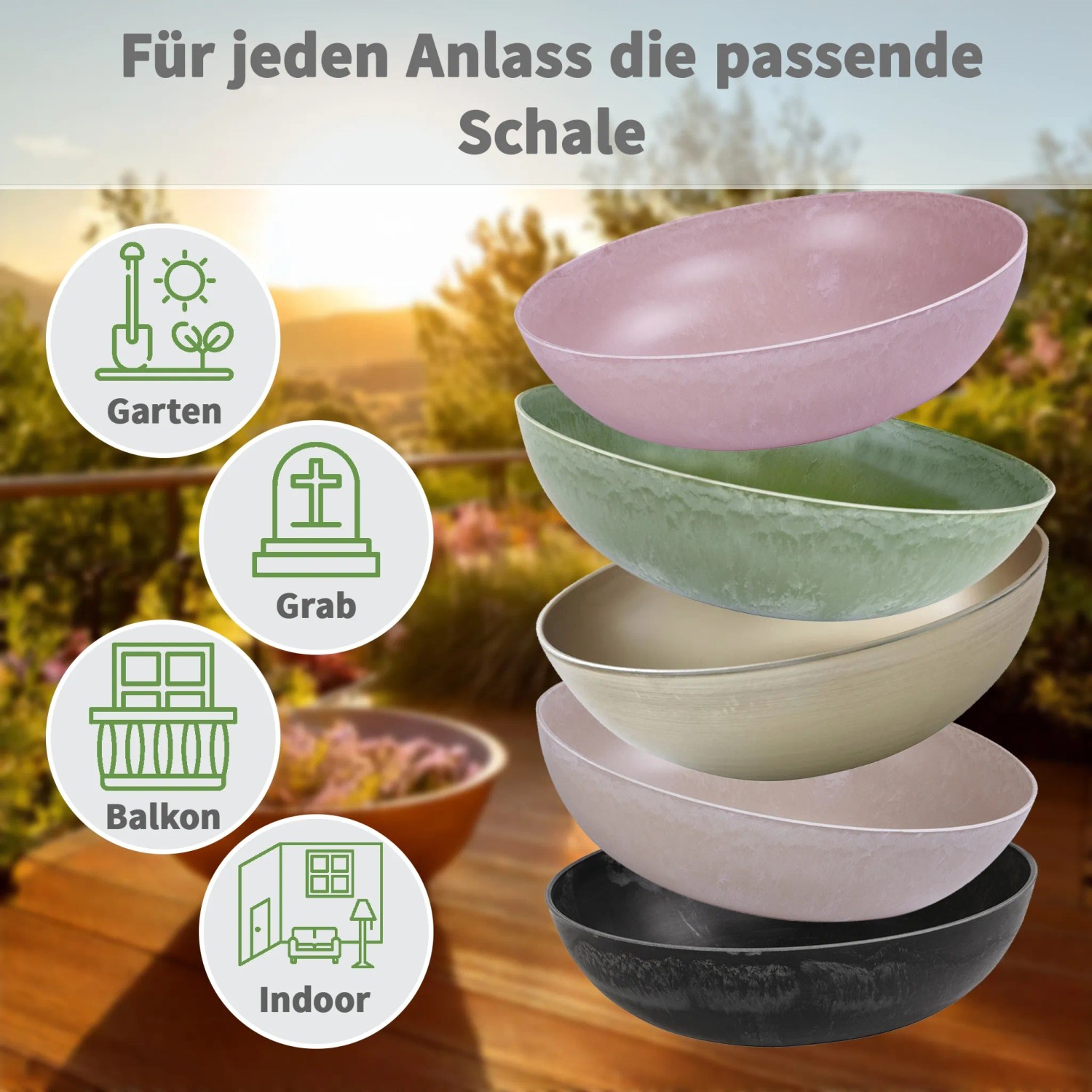 matches21 Pflanzschalen Set, schwarz marmoriert, 25cm, für Garten, Balkon & Indoor