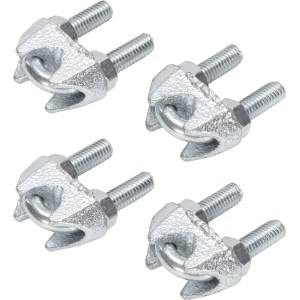 Vier verzinkte Seilklemmen, 3 mm, zum Verbinden von Draht- und Faserseilen.