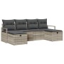 Hellgraues 6-tlg. Garten-Sofa-Set aus Poly Rattan mit Kissen.
