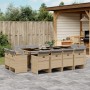 13-teilige Garten Essgruppe aus Poly Rattan mit Kissen in Beige-Mix. Gartenmöbel Set mit Tisch und Stühlen.