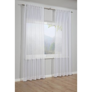 Weißer Bennetti Voile Schal mit Gardinenband, transparent, 245x300 cm, vor Fenster.