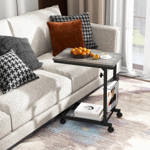 Costway Beistelltisch mit Rollen Laptoptisch Höhenverstellbar Grau