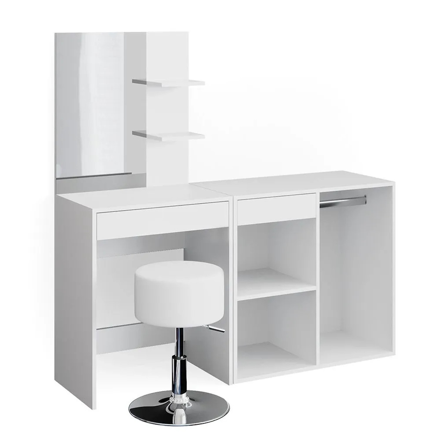 Vicco Schminktisch Isabelle Weiß 140 x 140 mit Spiegel, Hocker und Anstellschrank