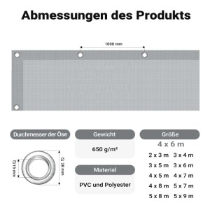 Wiltec Abdeckplane Wetterfest Grau 4X6M Polyester Plane Ösen 650G/M² Gartenplane
