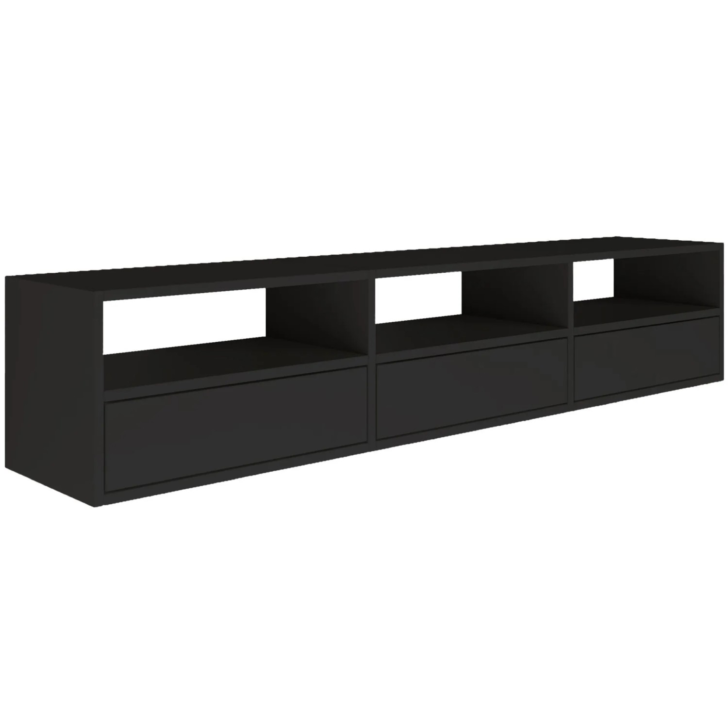 Selsey TV-Hängeboard Framme 150 cm 3-türig mit offenen Ablagen Schwarz