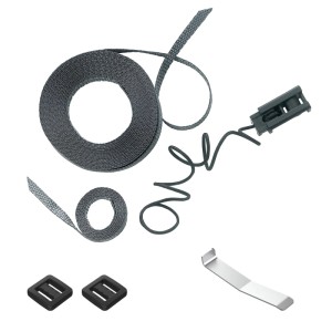 Fiskars Ersatzteile für Schneidgiraffe UPX96: Griff, Zugband, Klemmen und Metallstück.