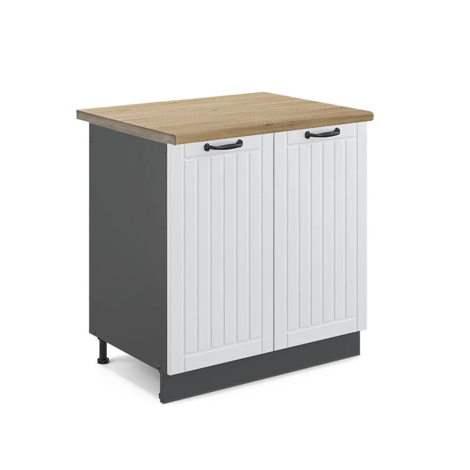 Vicco Spülenunterschrank Fame-Line Weiß Landhaus Anthrazit 80 cm AP Eiche