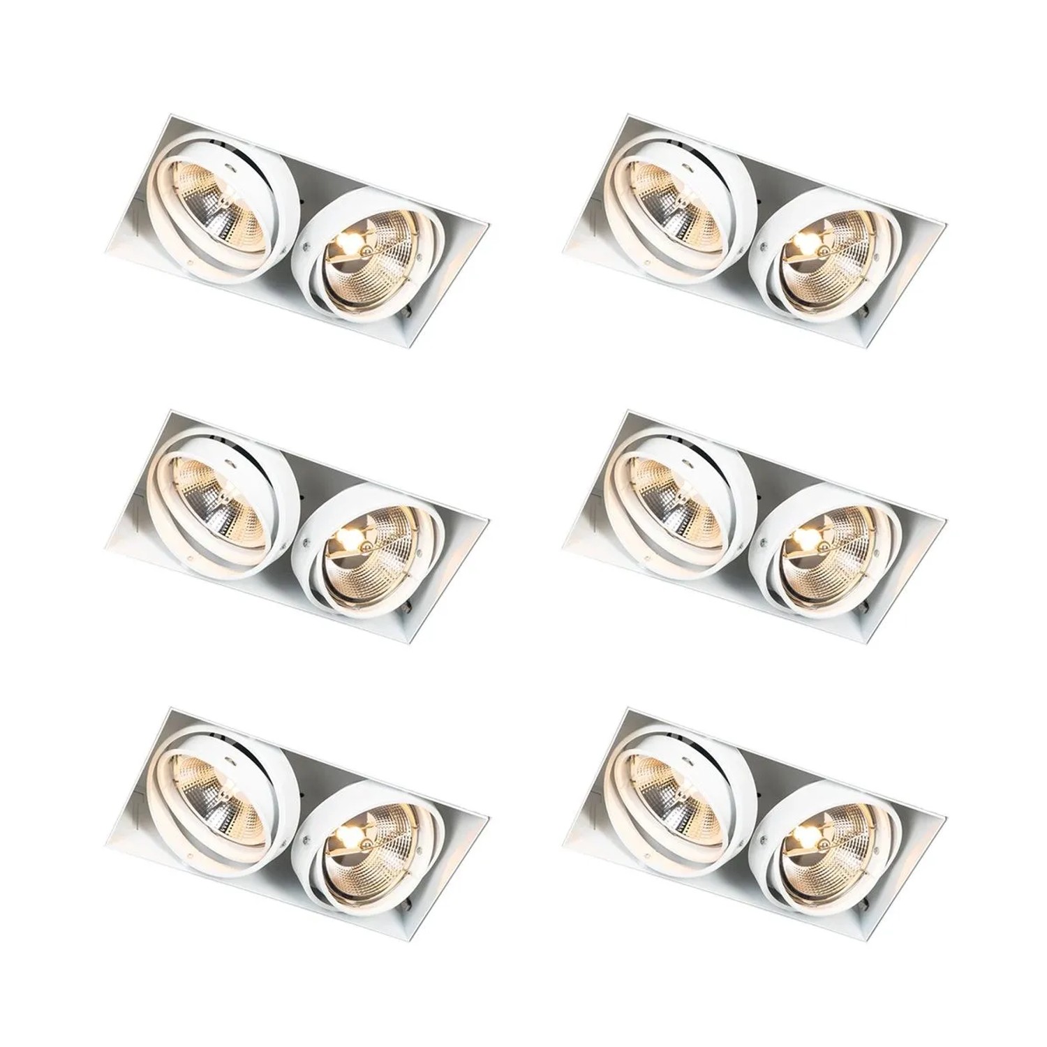 QAZQA Set mit 6 Einbaustrahlern Weiß GU10 AR111 Trimless 2 Licht Oneon