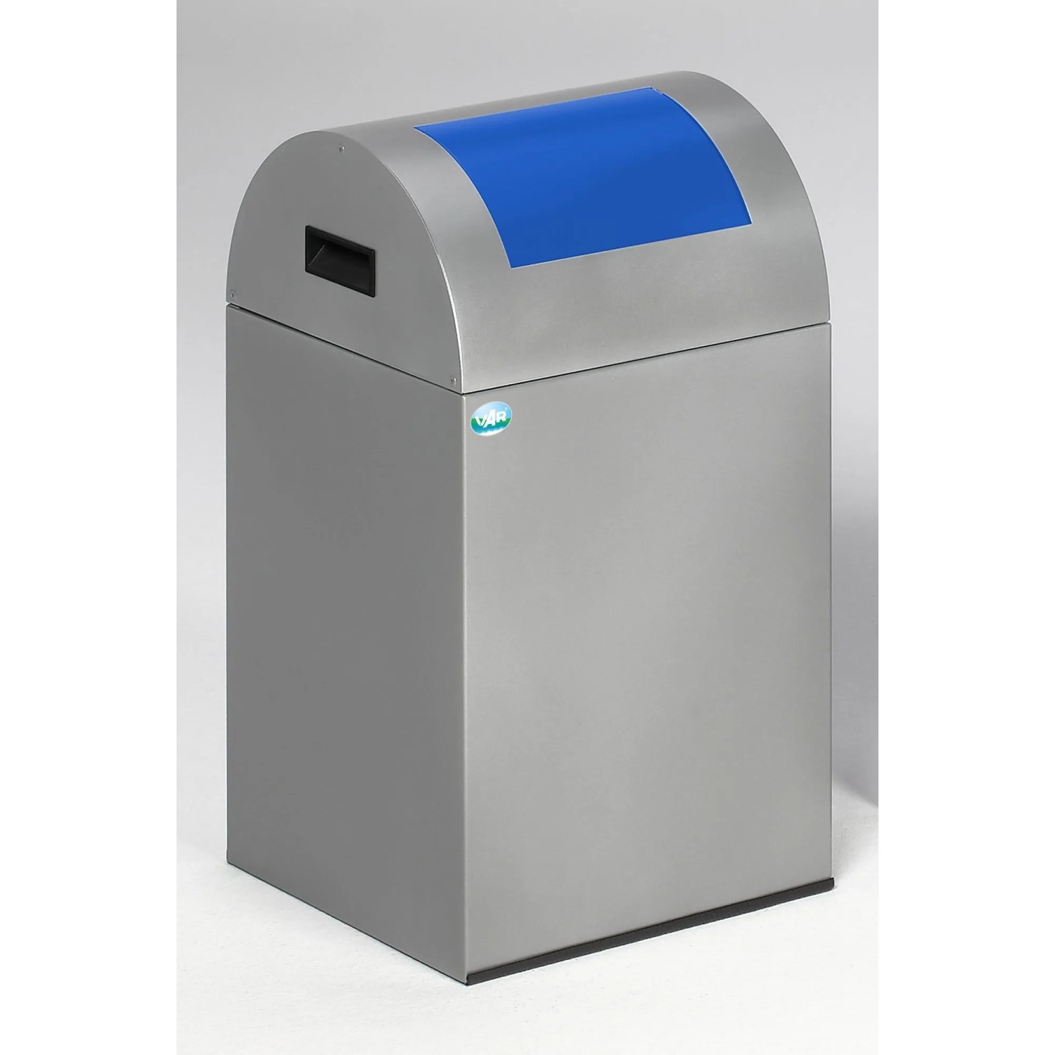 PROREGAL Selbstlöschender Wertstoffsammler Rund Mit Einwurfklappe 43 Liter HxBxT 60 x 32 x 32 cm Verzinkter Stahl Silber Blau