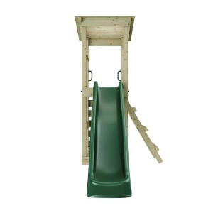 Rebo Spielturm Nizza Natur mit grüner Rutsche und Kletterwand aus Fichtenholz.