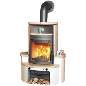 Hark Avenso GT ECOplus Kaminofen Ofenkacheln Creme 6 kW mit Automatik