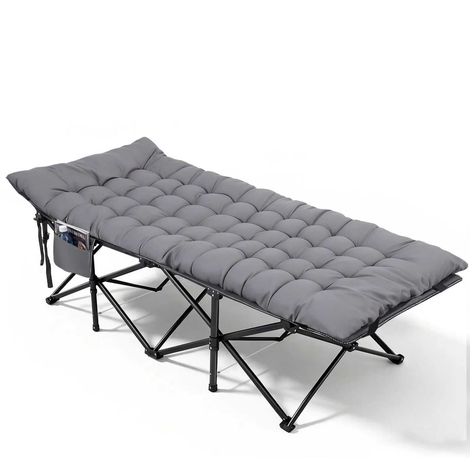Sekey XXL Campingbett Klappbar Feldbett mit Matratze Grau 202 x 80 x 45 cm
