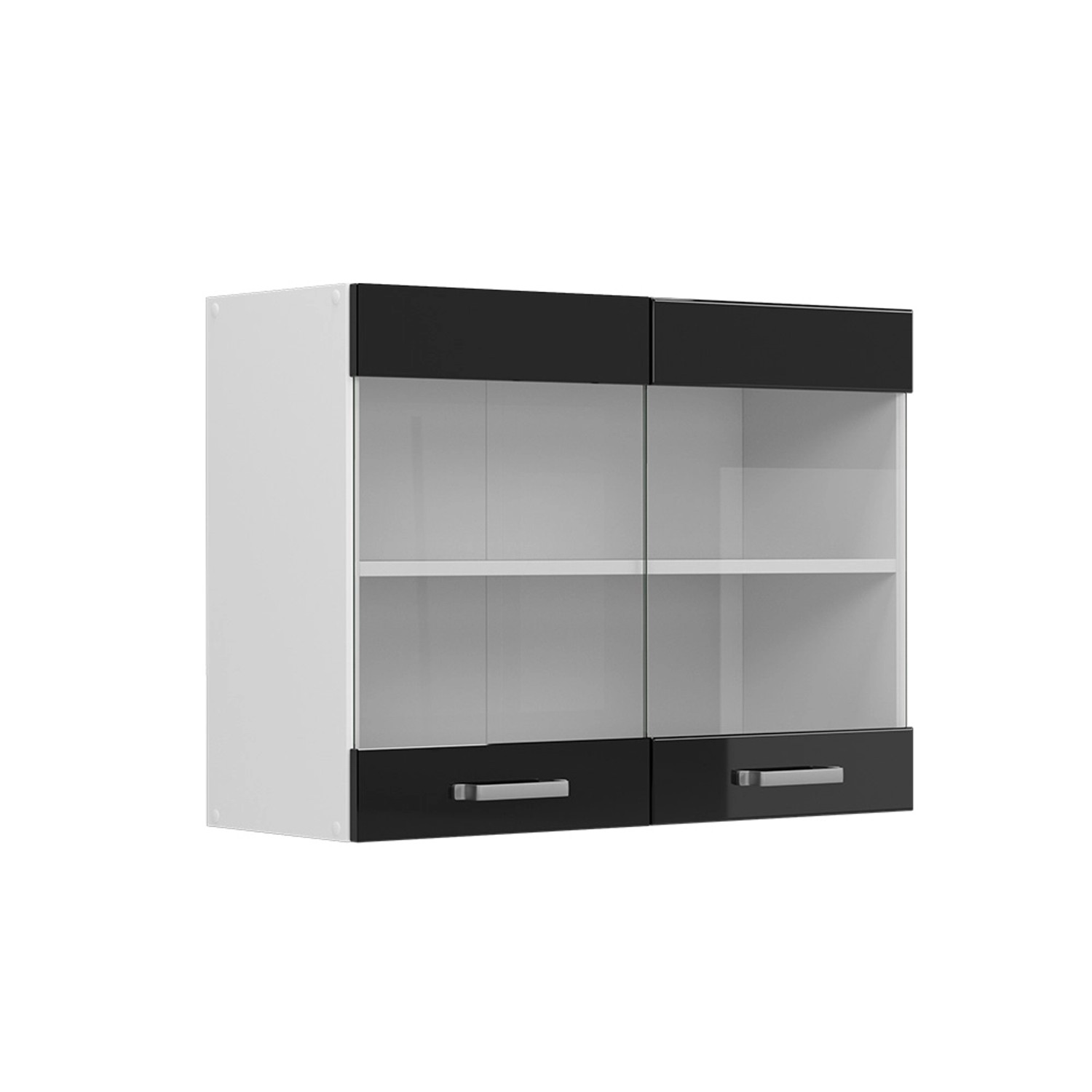 Vicco Küchenglasschrank R-Line Glashängeschrank Schwarz Hochglanz/Weiß 80 cm