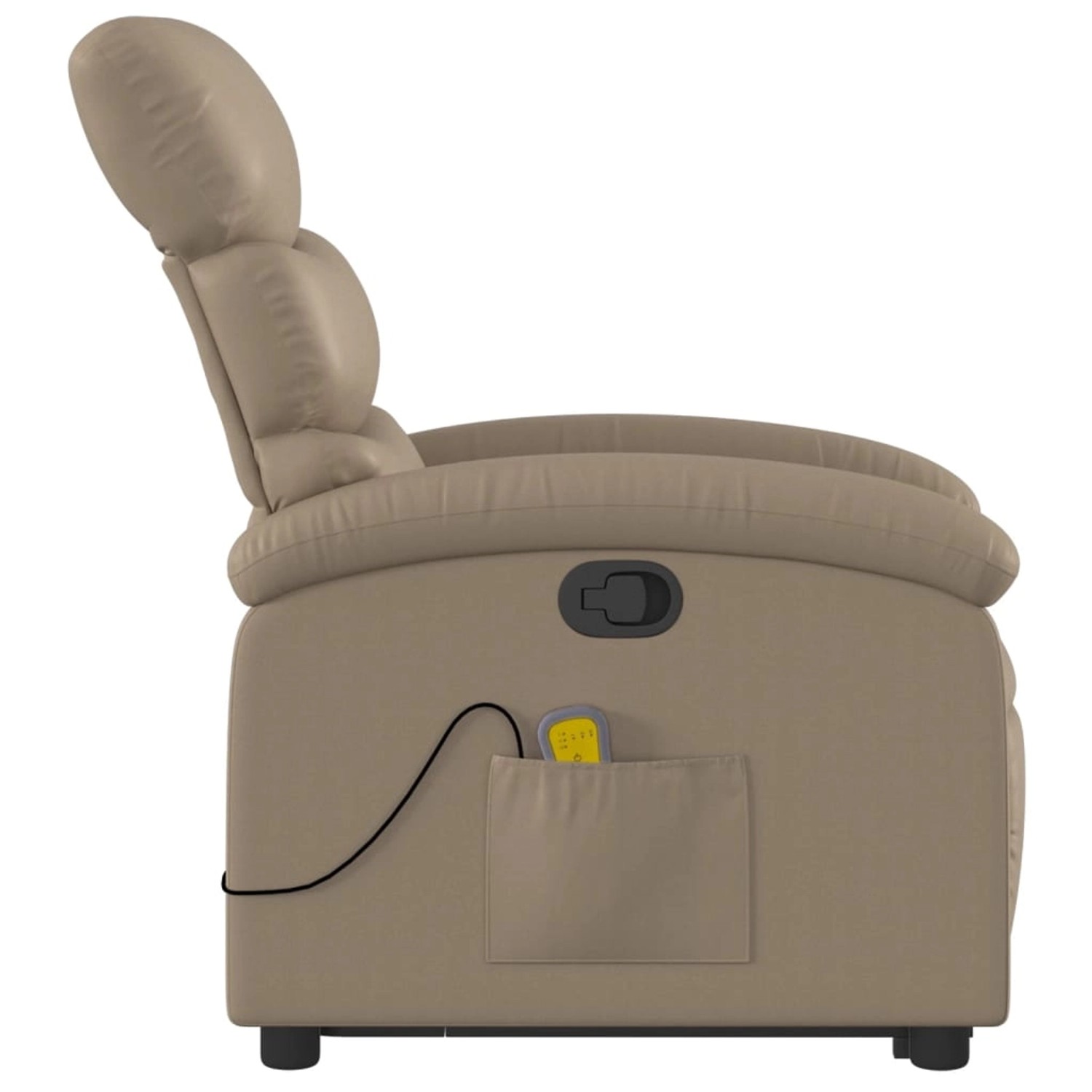 Massagesessel mit Aufstehhilfe, Cappuccino-Braun, Kunstleder. Relaxsessel mit Vibrationsmassage und Seitentasche.