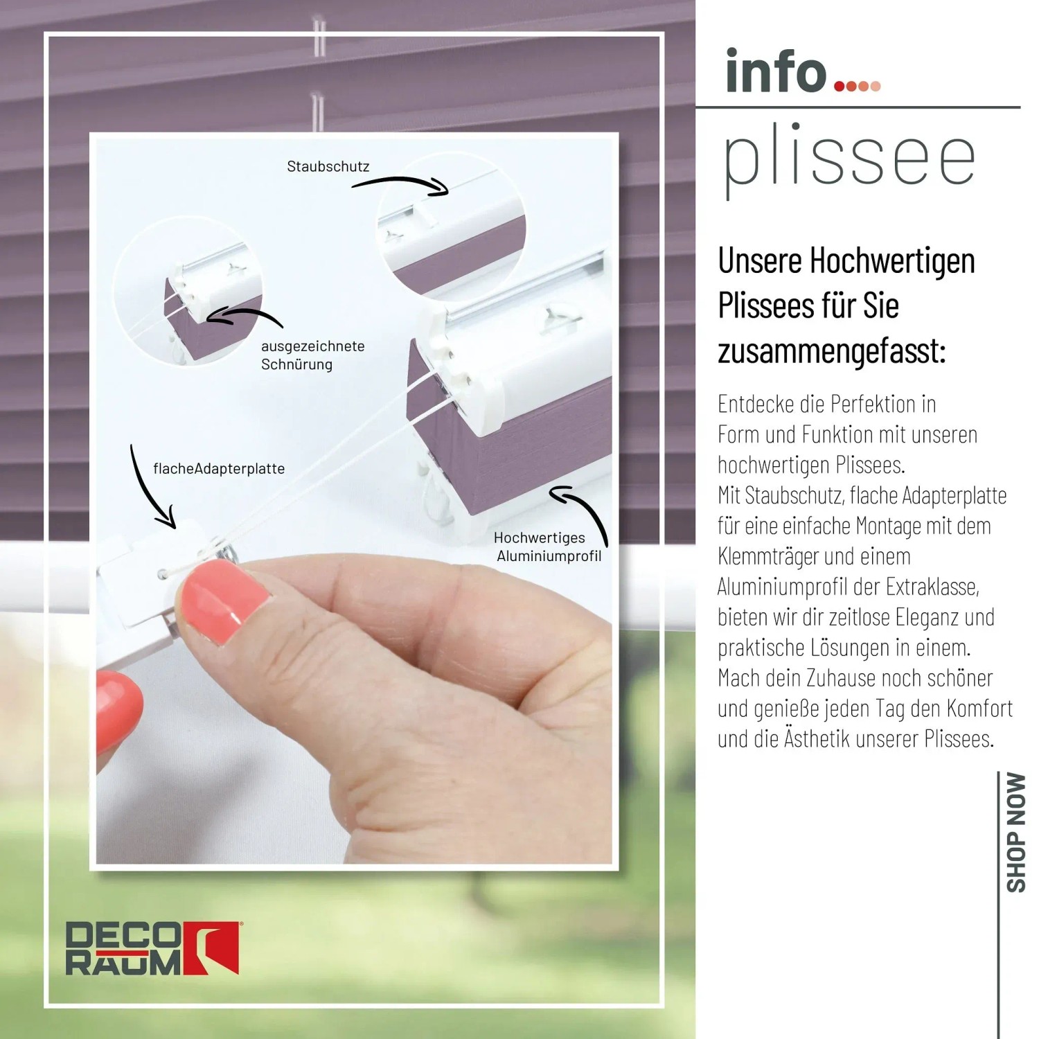 Fliederfarbenes Deco-Raum Plissee Basic 90x210 cm ohne Bohren mit Klemmfix-System.