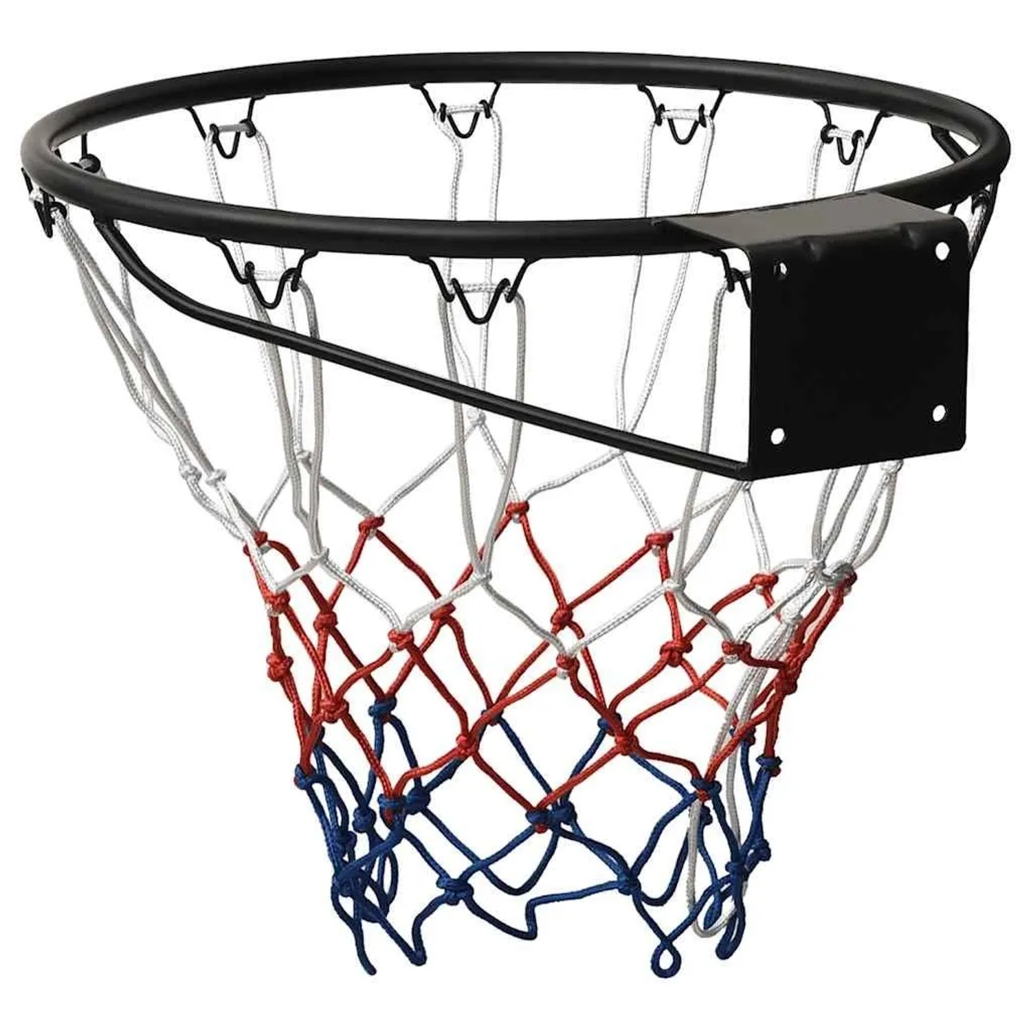 Schwarzer Basketballring aus Stahl mit rot-weiß-blauem Nylonnetz, 45 cm Durchmesser, für Sport & Fitness.