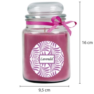 Duftkerze Lavendel im Bonbonglas (Ø10cm) mit Schleife. Dekorative Kerze für entspannte Atmosphäre.