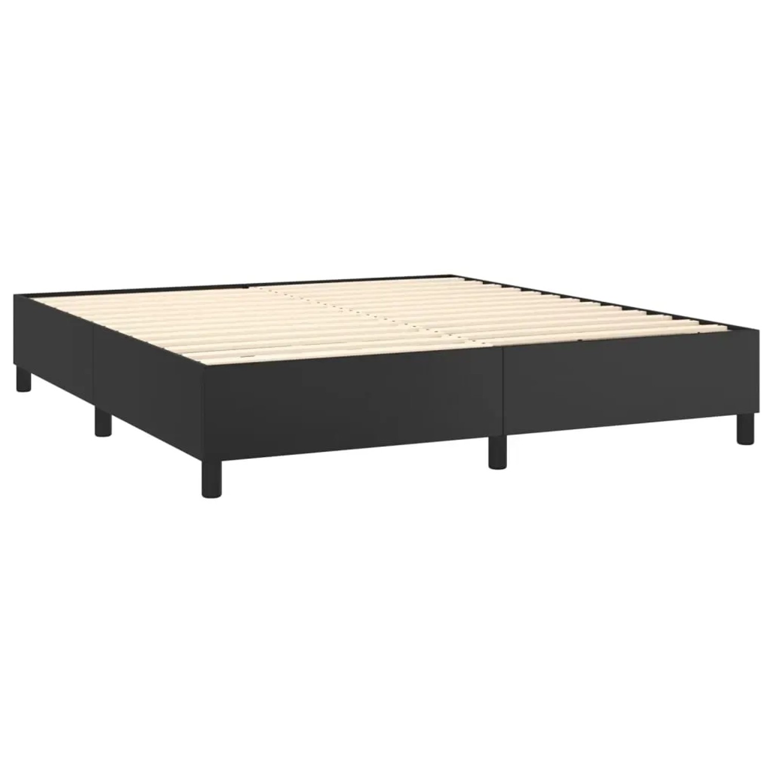 Schwarzes vidaXL Boxspringbett 180x200 cm mit Lattenrost. Bettrahmen aus Kunstleder.