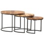 Satztische 3er Set aus Akazienholz mit schwarzem Metallgestell. Beistelltische im Wohnzimmer oder als Couchtische.