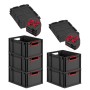 PROREGAL Sparset: 5 Euroboxen Nextgen Color, schwarz mit roten Griffen und Auflagedeckel. Stapelbare Aufbewahrungsboxen.