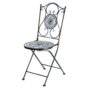 Kobolo Gartenstuhl Klappstuhl mit Mosaik in Weiß und Blau, ideal für Outdoor-Bereiche.