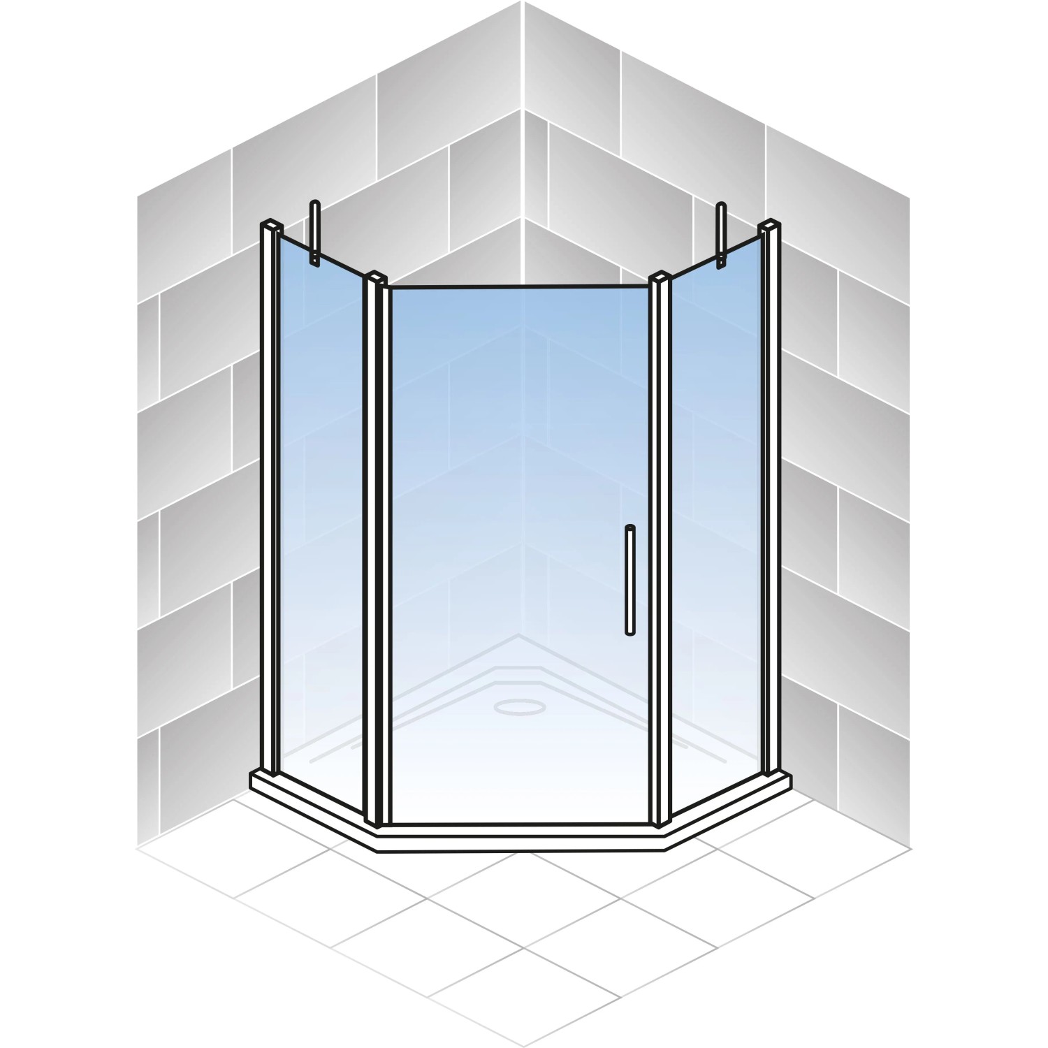 Schulte Fünfeckdusche Alexa Style 2.0 mit Drehtür, Chromoptik, 90x90x192 cm. Runddusche mit Glas.