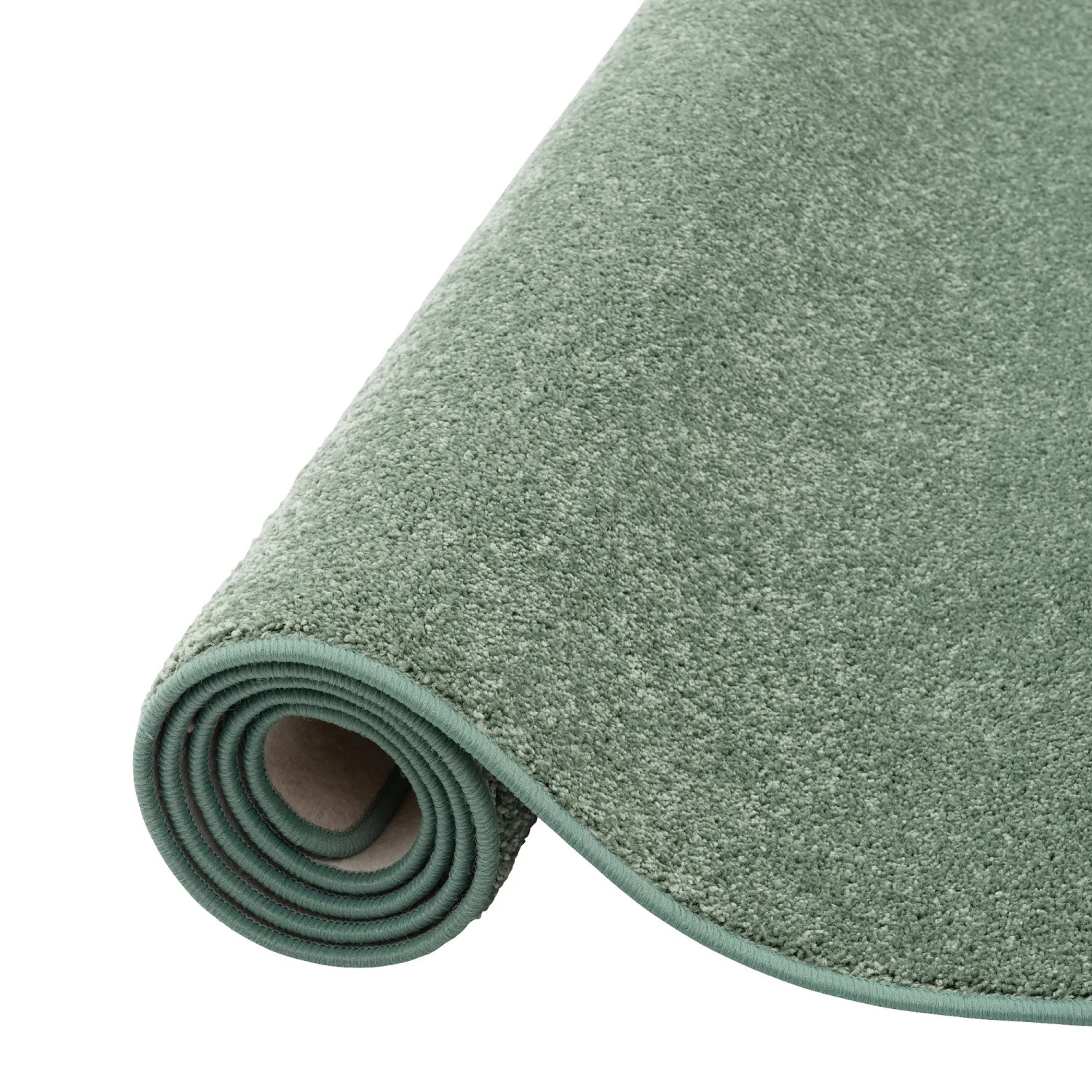 Gerollter, mintgrüner Snapstyle Hochflor Teppichläufer Cottage, 80x400cm.