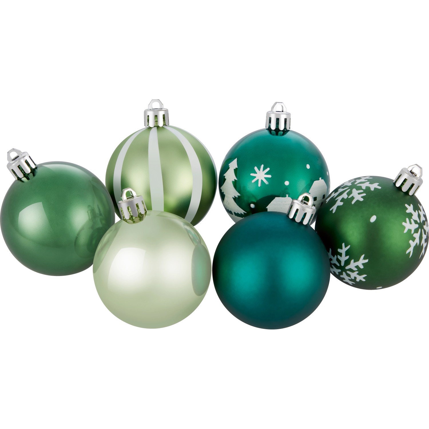 Weihnachtsbaumkugeln Ø 6 cm Kunststoff Grün Silber Weiß 12-teilig