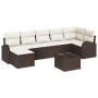 Braunes 8-teiliges vidaXL Garten-Sofa-Set aus Poly Rattan mit Kissen und Tisch.