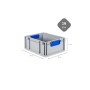 Graue PROREGAL Eurobox (17x30x40 cm) mit blauem Griff. Aufbewahrungsbox aus Kunststoff, stapelbar.