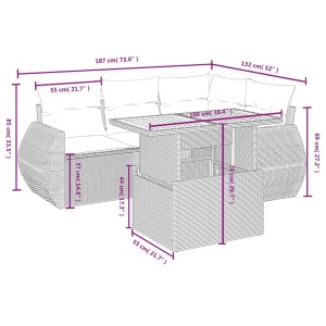 Graue 5-tlg. vidaXL Garten-Sofagarnitur aus Polyrattan mit Tisch und Kissen.