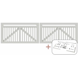 Weißes Doppeltor aus Nadelholz (300x80cm) mit Beschlägen für Gartenzaun.