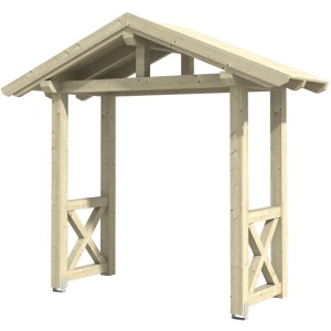 Skan Holz Vordach Stralsund 4 aus Fichte, naturbelassen, 289x116 cm. Haustür-Überdachung mit Zapfenverbindungen.