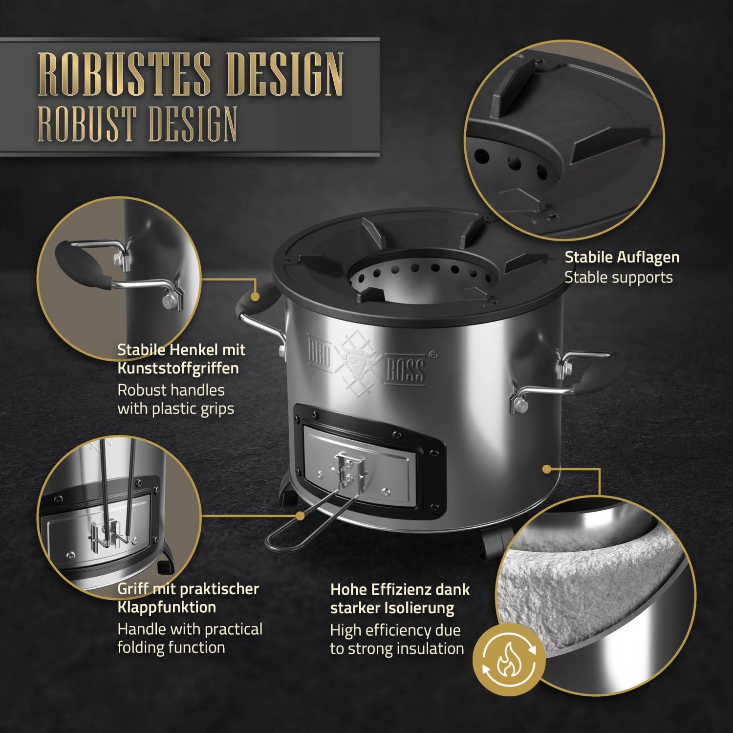 Dilwe Raketenofen - Tragbarer Edelstahl Campingkocher Für Outdoor