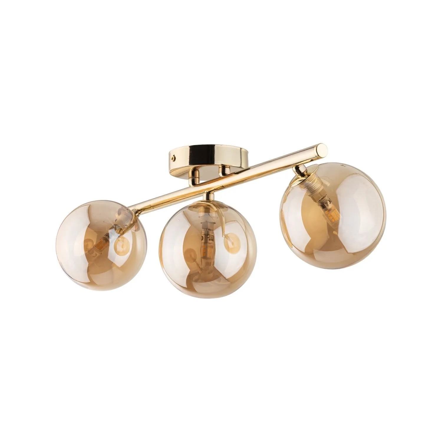 Licht-Erlebnisse Deckenleuchte Metall Rauchglas G9 In Gold Bernstein 3-Flammig Kugelschirm Modern