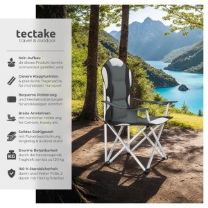 Tectake Campingstuhl  Faltbar  Gepolstert Mit Getränkehalter 2Er Set 60 x 88 x 110 cm Grau