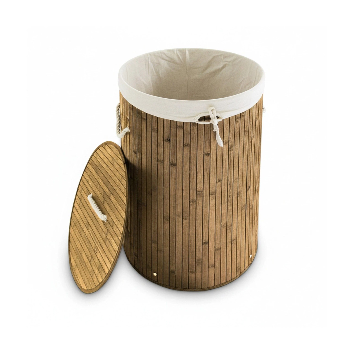 Relaxdays Wäschekorb Bambus Natur Rund Faltbar mit Deckel 65 cm x 41 cm 1,9 kg