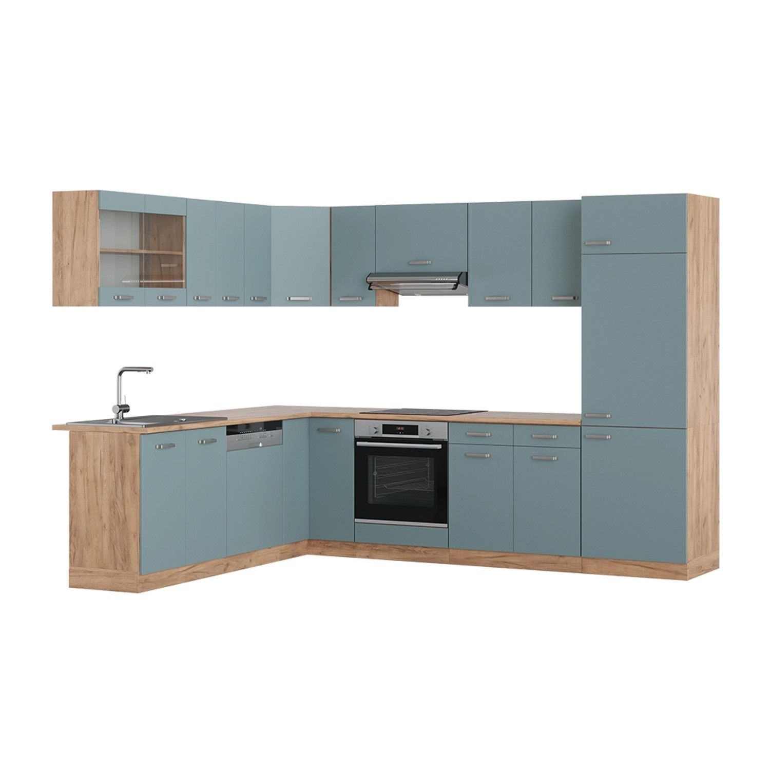 Vicco R-Line Eckküche Blau-Grau/Goldkraft Eiche 227 x 287 cm AP Eiche günstig online kaufen