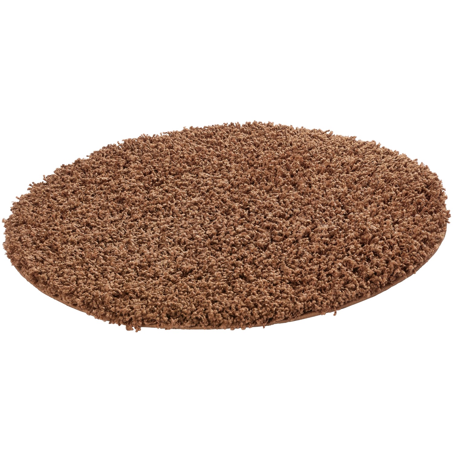 Runder, brauner Hochflorteppich Frisbee mit 67 cm Durchmesser.