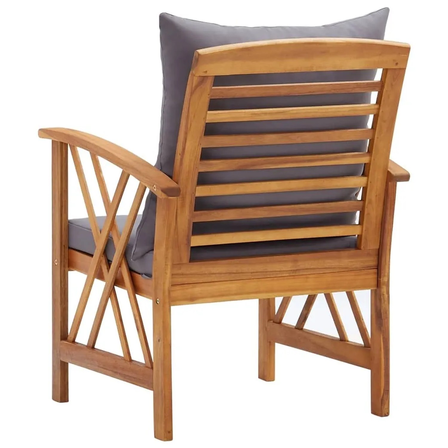 2er Set Gartenstühle aus Akazienholz mit grauen Kissen. Bequeme Outdoor-Stühle für Garten & Terrasse.