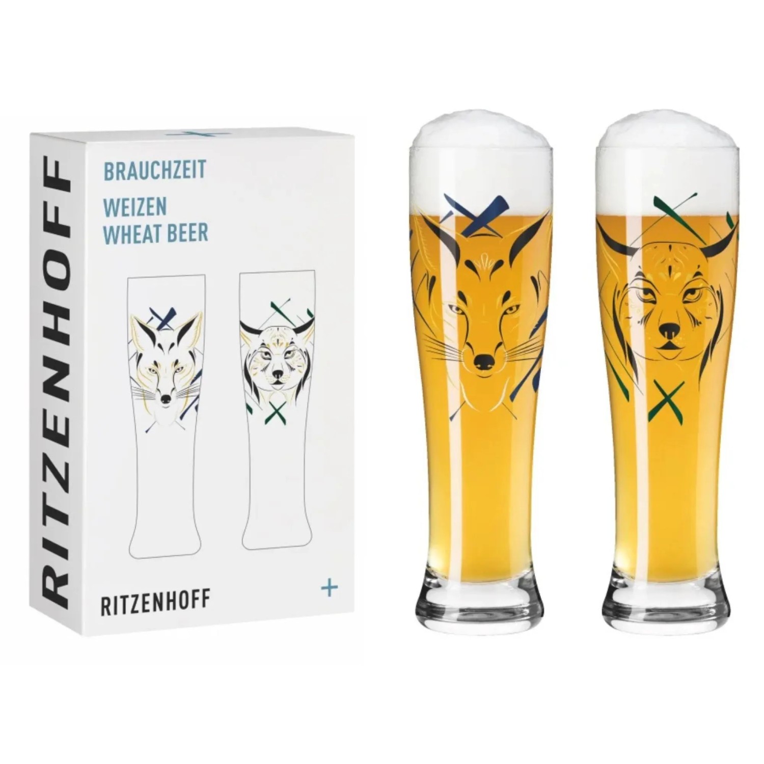 RITZENHOFF Weizenbierglas 2er Set Brauchzeit Motiv Fuchs Luchs