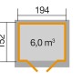 Grundriss Holz-Gartenhaus 325, Pultdach, Eiche Hell lasiert, Maße: 200x198 cm.