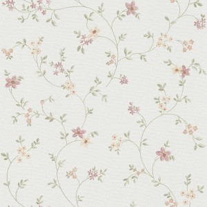 Blumen Tapete in Weiß, Grün und Creme mit floralem Muster. Dekorative Vliestapete für Wohnräume.