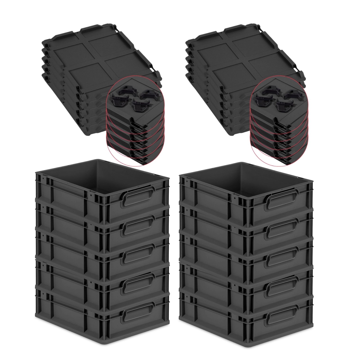 PROREGAL SparSet 10x Eurobox Nextgen Grip Mit Auflagedeckel Und Schwarzen V günstig online kaufen