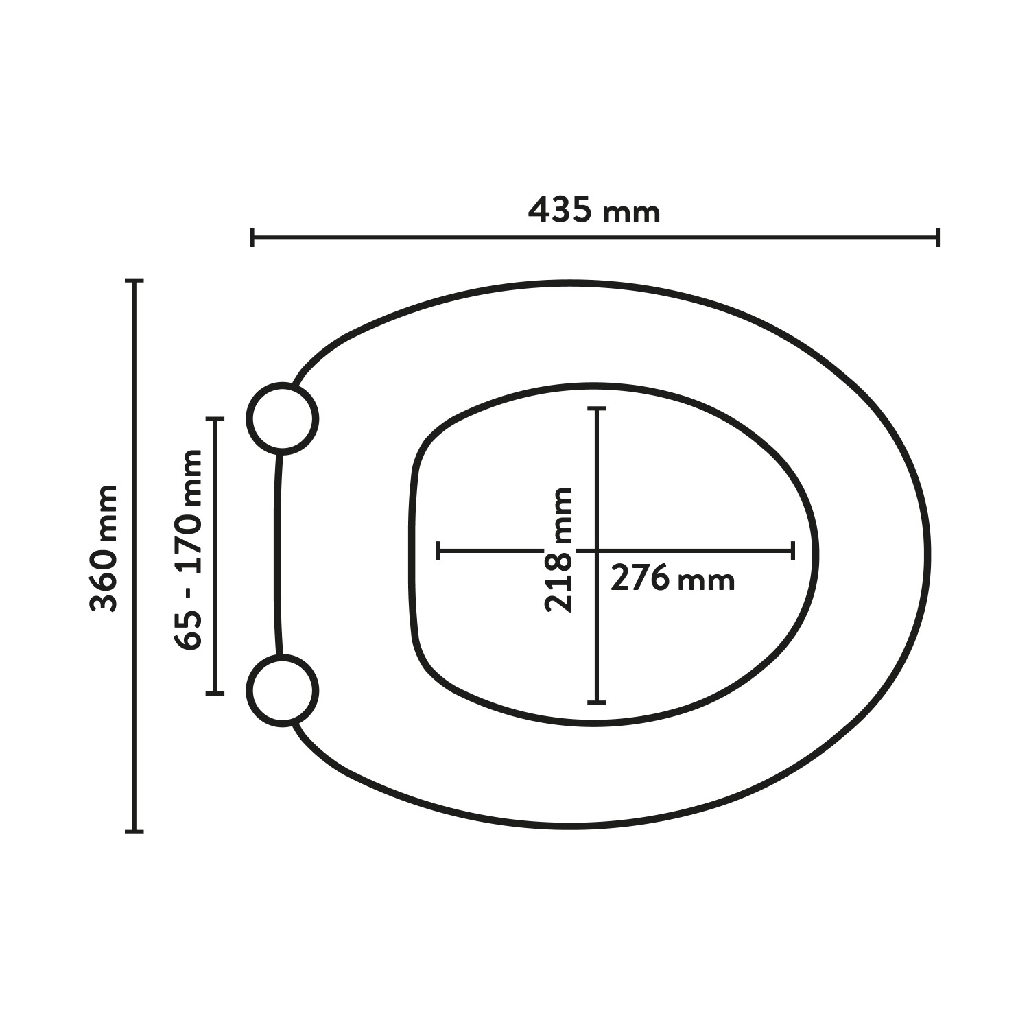 Maße des weißen baliv WC-Sitz Quilotoa mit Absenkautomatik aus Duroplast.