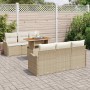 Beiges 7-teiliges Garten-Sofa-Set mit Stauraum aus Poly Rattan von vidaXL.